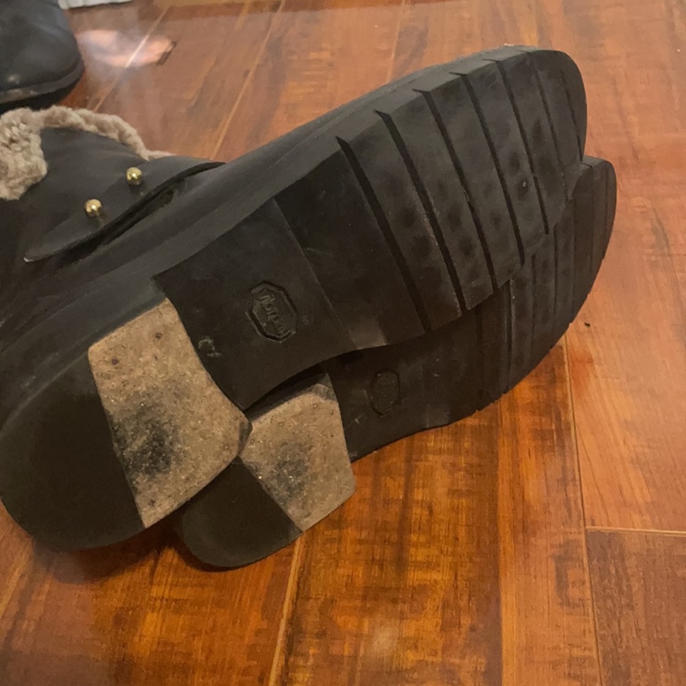 rag & bone Black Leather Combat Boots with Shearling Trim - Picture 6 of 8